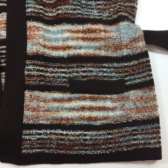 Vintage Rochelle Womens Cardigan Wrap Sweater Brown Striped Cream Blue Size XL - Picture 7 of 10